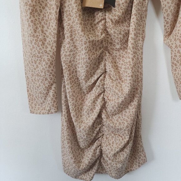 VERO MODA Center Ruching Animal Print Long Sleeve Lined Dress NEW Size 10272530 - Picture 3 of 6